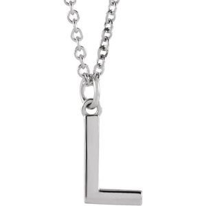 Platinum 9.5mm Small Block Initial L Necklace, 16 Inch